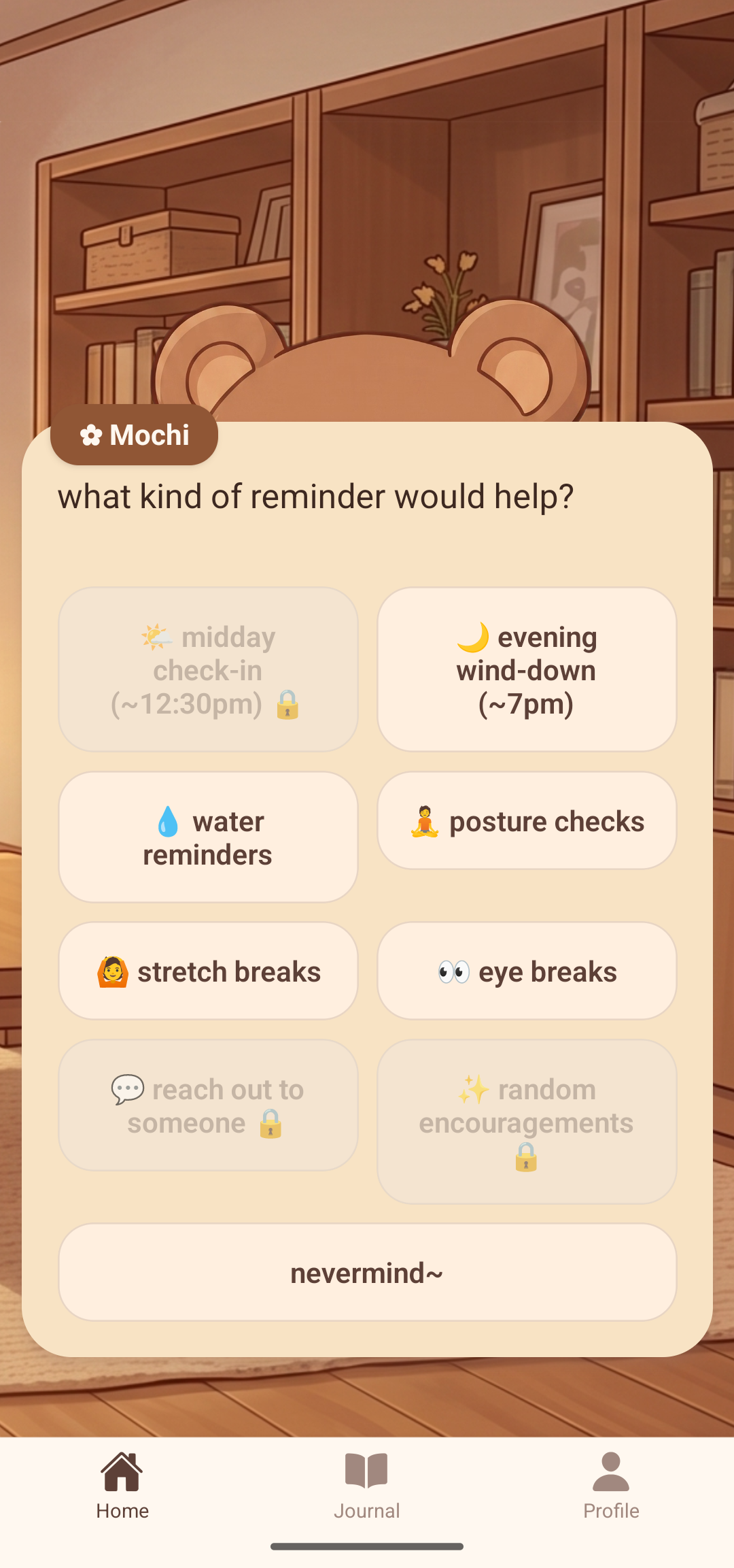 Mochi app reminders screen screenshot.